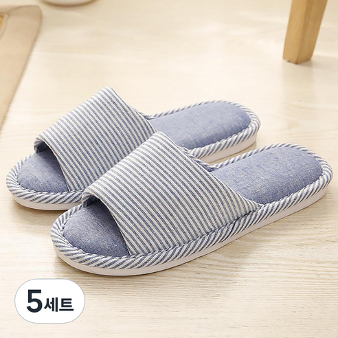 두발로 스트라이프 룸 인생 거실화, 블루, 5세트