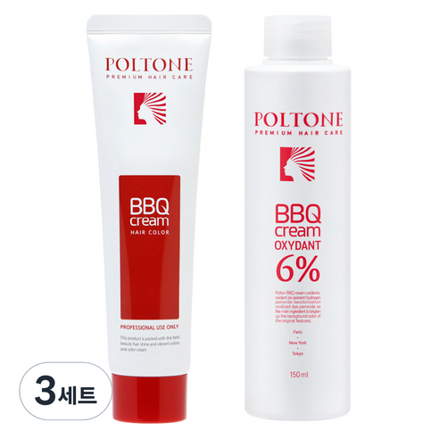 폴톤 BBQ 크림 150ml + 옥시던트 6% 산화제 150ml 세트, 5GN 새치를 위한 갈색, 3세트