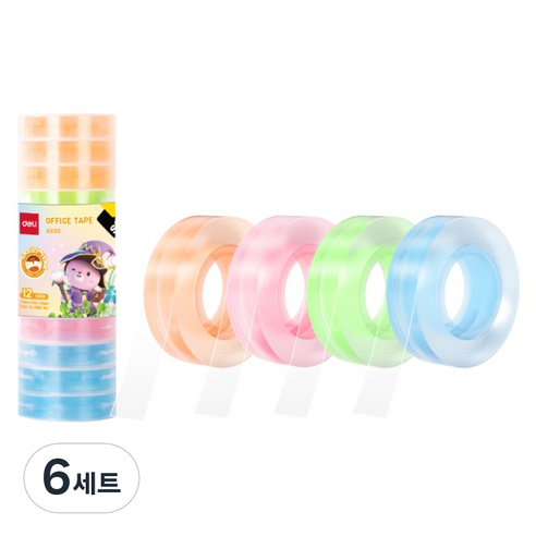 델리 테이프 컬러링 리필 12mm x 28m 4종 x 3p 세트, 6세트, 투명