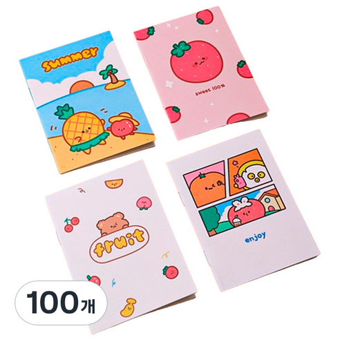 마켓감성 캐릭터 미니 연습장, 랜덤발송(과일시리즈), 100개