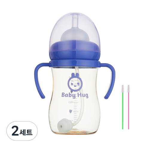 하이비 베이비 허그 빨대컵 + 빨대솔 2p 세트, 퍼플, 2세트