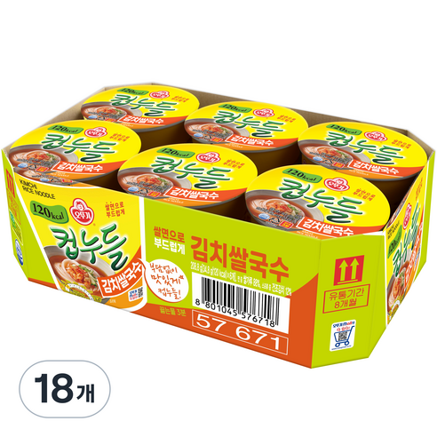 오뚜기 컵누들 김치쌀국수, 34.8g, 18개