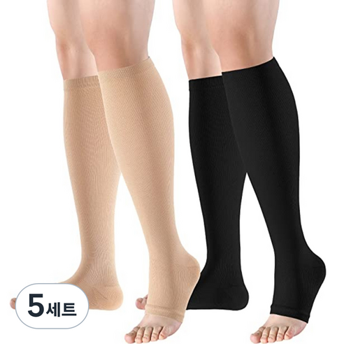 몬스터 토오픈 압박양말 블랙 + 베이지 세트, 5세트, 종아리/무릎형