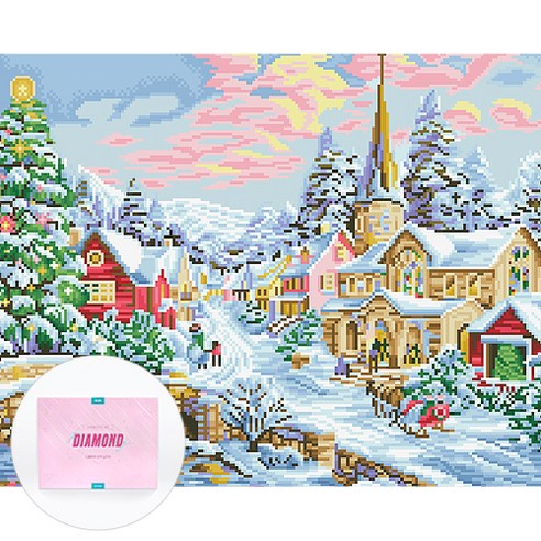 디클레어 액자형 보석십자수 DIY 키트 캔버스형 40 x 50 cm, 성탄절 마을 풍경, 1세트