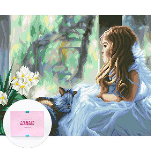 디클레어 액자형 보석십자수 DIY 키트 캔버스형 40 x 50 cm, 소녀의 기다림, 1세트