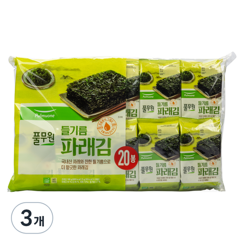 풀무원 들기름 파래김, 100g, 3개