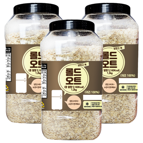 냉장고쏙 롤드 오트, 1.2kg, 3개