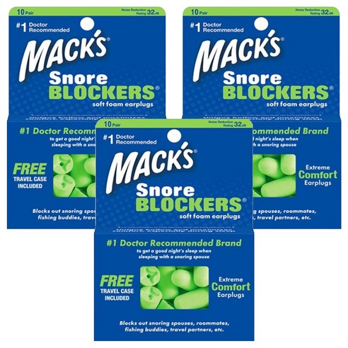 Macks 소프트 폼 스노어블락커 귀마개 + 케이스, 20개입, 3개
