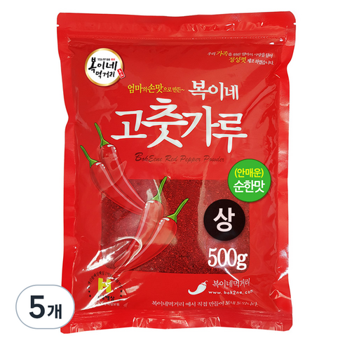 복이네먹거리 중국산 안매운 고춧가루 순한맛 김치용, 500g, 5개