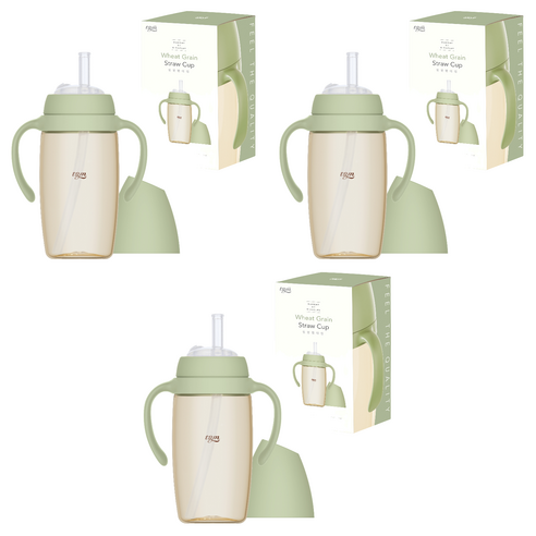 티지엠 유아용 PPSU 밀알 빨대컵 280ml, 3개, 모스그린