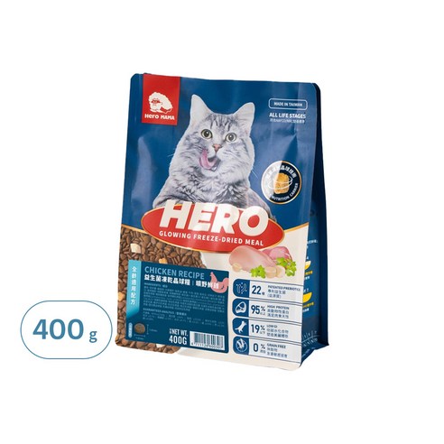 Hero Mama 益生菌 凍乾晶球糧 HM 貓糧 貓飼料 HEROMAMA 益生菌凍乾晶球糧(全齡)-  曠野鮮雞 400g