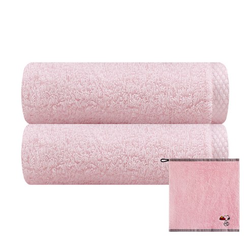 송월타월 40수 코마사 블랙라벨 180g 2p + 송월 캐릭터 고리수건 랜덤 발송, 연분홍, 1세트