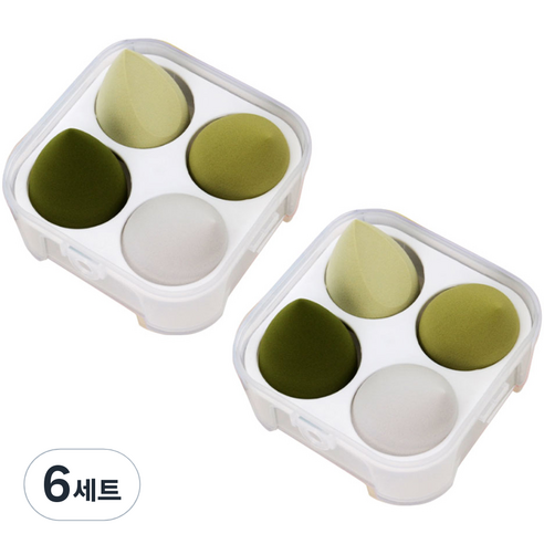 지앤와이 파스텔 물방울 퍼프 4p 케이스 세트, 6세트, 그린