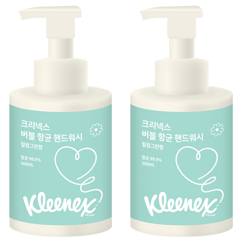 크리넥스 버블버블 핸드워시 힐링그린향, 500ml, 2개