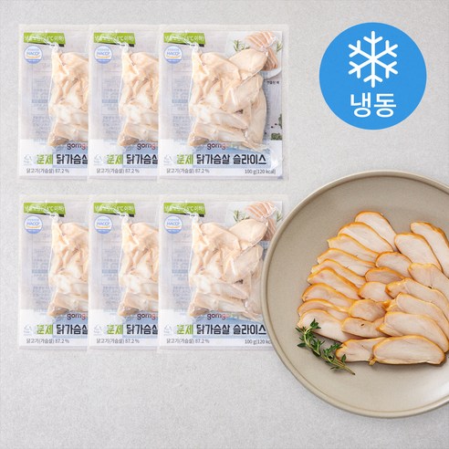 곰곰 훈제 닭가슴살 슬라이스 (냉동), 100g, 6개