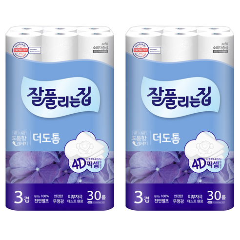 잘풀리는집 더도톰 천연펄프 3겹 고급롤화장지, 25m, 30개입, 2개