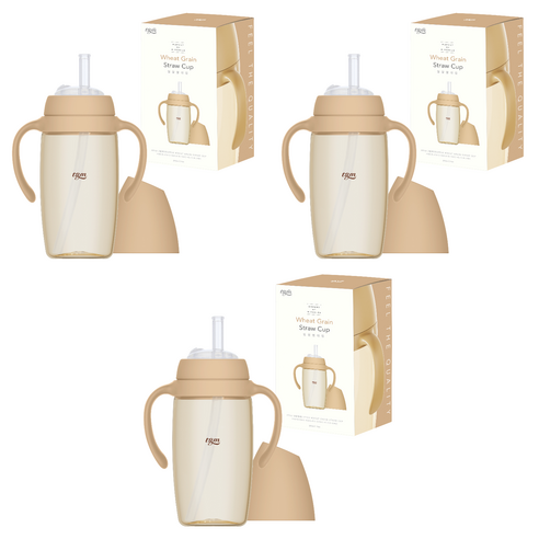 티지엠 유아용 PPSU 밀알 빨대컵 280ml, 3개, 탠브라운