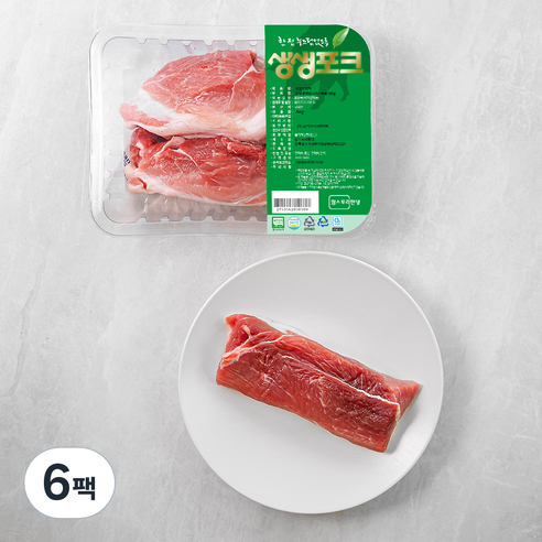 생생포크 한돈 무항생제 인증 앞다리살 수육용 (냉장), 500g, 6팩