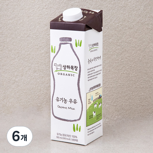 상하목장 유기농 인증 우유, 900ml, 6개