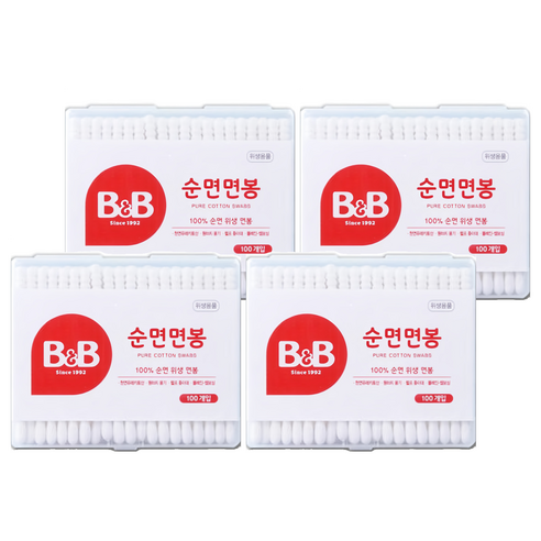 비앤비 유아 면봉, 100개입, 4개
