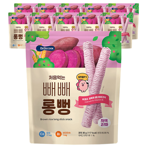 베베쿡 처음먹는 빼빼롱뻥 유아과자 30g, 16개, 자색고구마