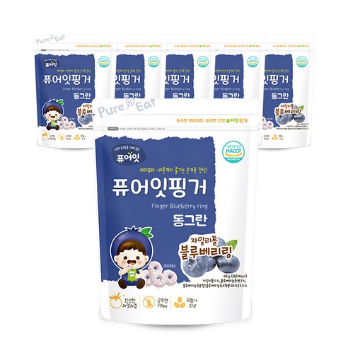 퓨어잇 핑거 동그란 자일리톨 과일링, 블루베리, 40g, 6개