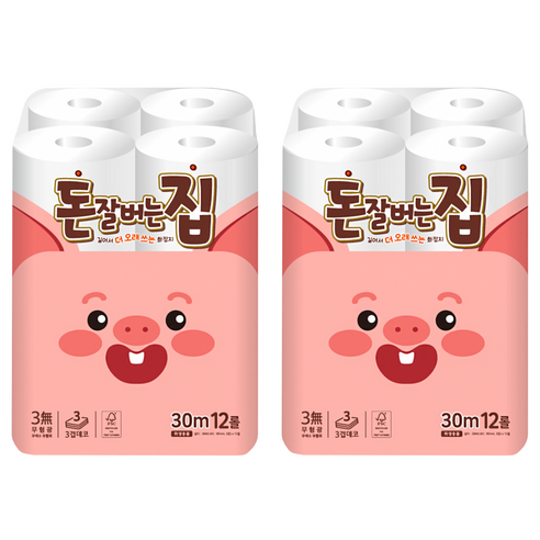 돈잘버는집 3겹 롤화장지, 30m, 12개입, 2개