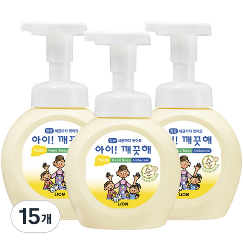 아이깨끗해 핸드워시 순 파우더향 용기, 250ml, 15개