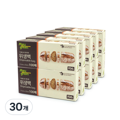 메이그린 위생백 소 17 x 25 cm 100p, 30개, 17 x 25cm