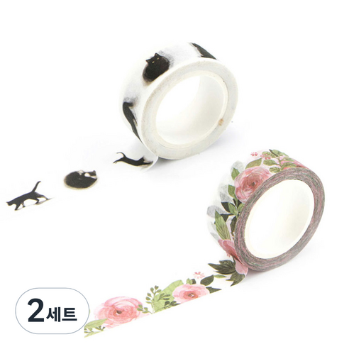 라이프포인트 내츄럴 일러스트 마스킹 테이프 11동백나무 세트, 11동백나무, 14고양이, 2세트