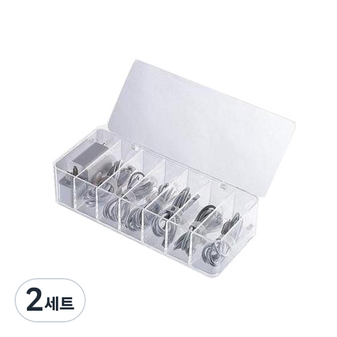 33C 투명 7칸 뚜껑있는 케이블 보관 정리함 + 케이블 타이 10p 세트, 03(정리함), 흰색(타이), 2세트