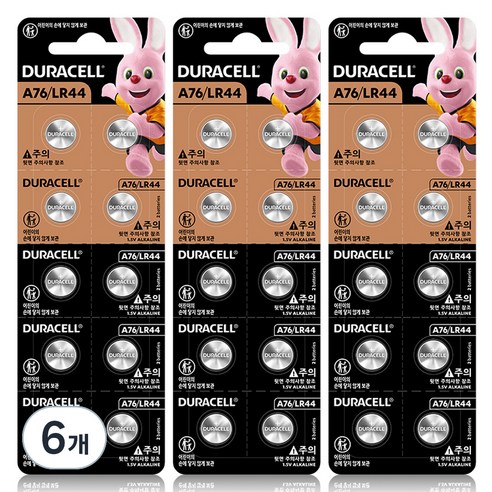 듀라셀 코인 알카라인 건전지 LR44/A76, 10개입, 6개