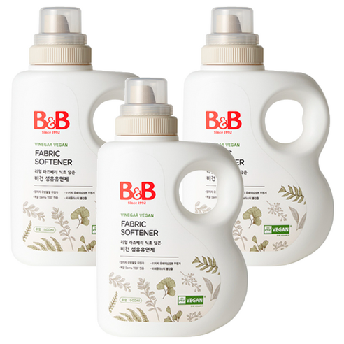 비앤비 유아 무향 비건 섬유유연제 용기형, 1500ml, 3개