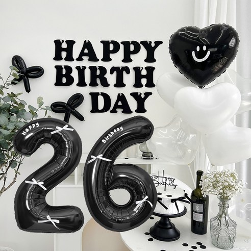 HBD 레터링 하트 파티 세트, 블랙 26, 1세트