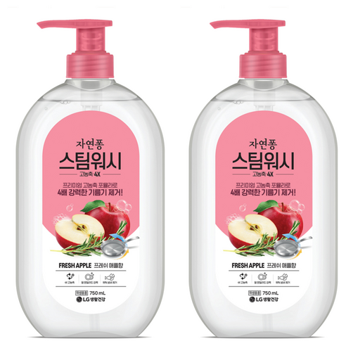 자연퐁 스팀워시 4X 주방세제 애플향, 750ml, 2개