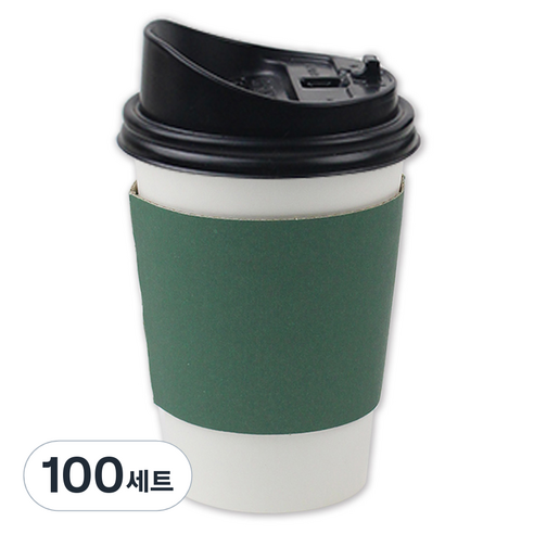아이엔피 종이컵 화이트 무지 473ml + 롱개폐 뚜껑 + 홀더 그린 세트, 100세트