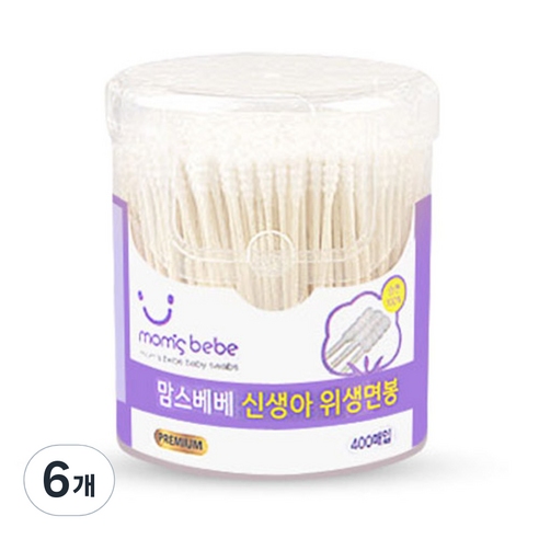 맘스베베 신생아 위생면봉, 400개입, 6개