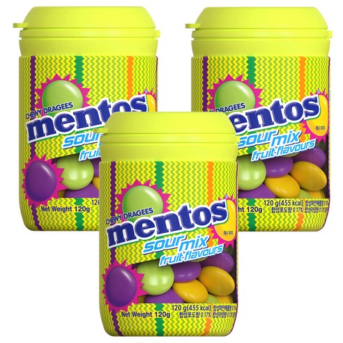 멘토스 사워믹스 바틀, 120g, 3개