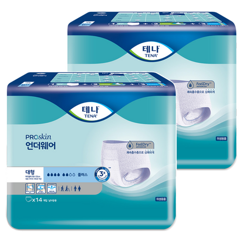 테나 남녀공용 언더웨어 플러스 성인기저귀, 대형, 14매입, 2개