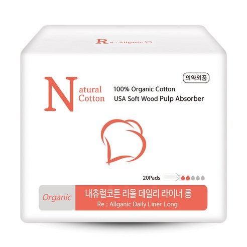 내츄럴코튼 리올가닉 유기농 롱 팬티라이너, 20개입, 1개