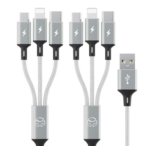 디지지 3in1 스카이메타 휴대폰 고속 충전 멀티 케이블, 120cm, 메탈실버, 2개