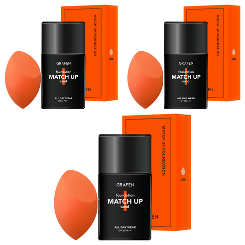 그라펜 매치업 파운데이션 40ml + 엣지 컷 퍼프, 24호 샌드, 3개