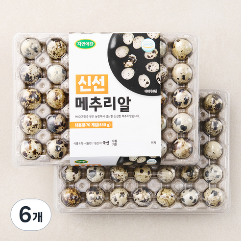 자연애찬 신선 메추리알 70구, 630g, 6개