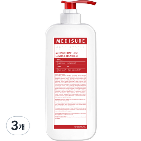 메디슈어 탈모케어 헤어 트리트먼트, 1L, 3개