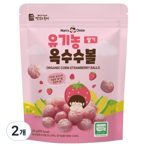 맛있는풍경 유아용 유기농 옥수수볼 딸기, 25g, 2개
