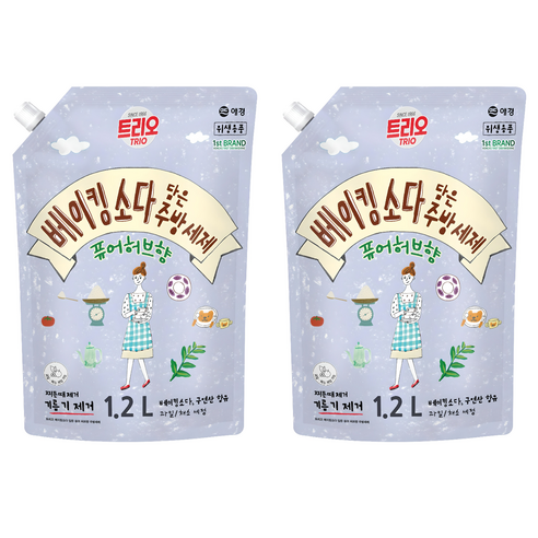 트리오 베이킹소다 담은 퓨어허브향 주방세제, 1.2L, 2개