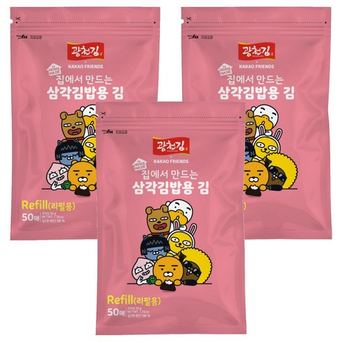 광천김 카카오프렌즈 삼각김밥김 리필용, 50g, 3개