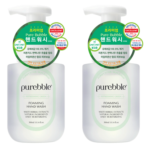 퓨어블 프리미엄 포밍 핸드워시 청량한 그린 편백향 본품, 2개, 300ml