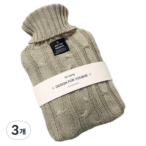 에버하우스 베이직 보온 물주머니 2L + 니트 커버 세트 카키 20 x 30 cm, 3개