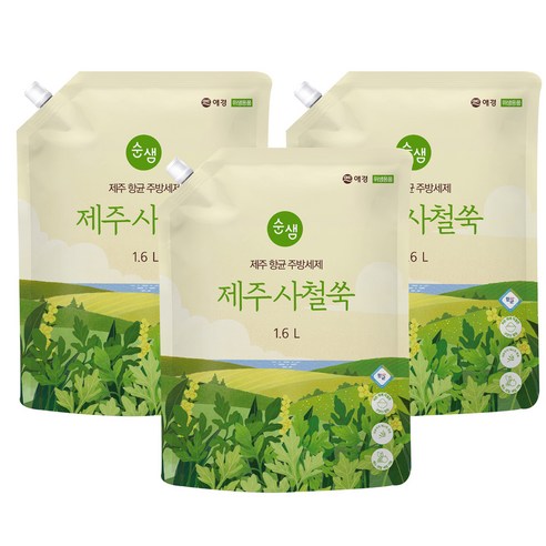 순샘 제주 사철쑥 항균 주방세제 리필, 1.6L, 3개